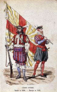 Swiss Guards: Fusilier in 1660 and Ensign in 1616 by Unknown artist