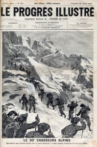 The 30th Alpine Hunters Carrying Out a Forced March on Mount Pelvoux at 3400 Metres Altitude on June 21-24 1895 - Engraving in 