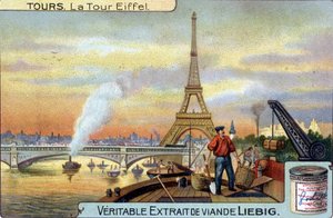 The Eiffel Tower seen from the Seine in Paris in the evening by Unknown artist