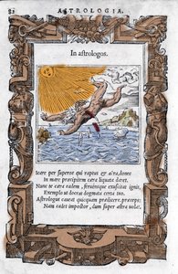 The Fall of Icarus. Colourful Xylography of the 16th century by Unknown artist