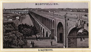 The Montpellier Aqueduct (Herault, Languedoc-Roussillon region). Chromolithography of the late 19th century by Unknown artist
