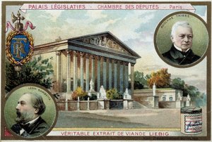 The National Assembly and Portraits of Gambetta and Thiers - Chromo. Liebig, Early 20th Century