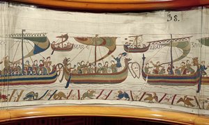 The Norman invasion fleet crosses the channel, Bayeux Tapestry