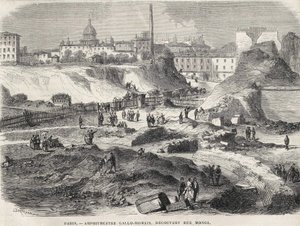 The Amphitheatrist Gallo Romain Discovered at Rue Monge in Paris in 1870, Today the Arenes de Lutèce. Engraving of the 19th Century