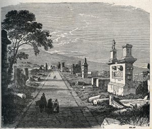 The ancient Appian route, via Appia crossing the Pontine Marshes (Agro Pontino) near Rome. Engraving of the 19th century. by Unknown artist