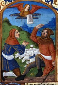 The angel announces to the shepherds the birth of Jesus. 15th century manuscript. Biblioteca Nazionale Braidense, Milan by Unknown artist