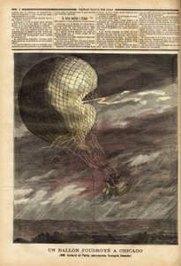 The captive balloon of the French Messrs Godard and Panis, victim of an accident caused by the storm on July 7, on the ground of the World Exhibition in Chicago, in full flight, the balloon was struck and struck, hurting the two airmen by Unknown artist