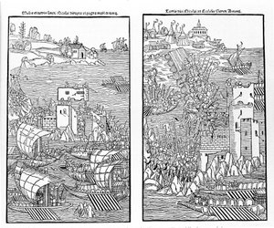 The capture of Rhodes by the Turks in 1522. The Turks attack the fortress of St. Nicholas. by Unknown artist