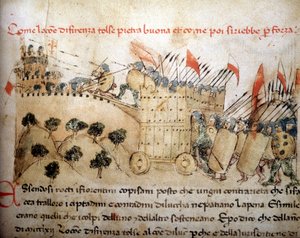 The city of Florence conquered Pietrabuona, which the inhabitants of Lucca later took over - in Croniche del Sercambi, around 1400. National Archive, Lucca