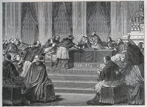 The clergyman of France and Italy met in Paris for the Assembly of the French National Council on 9 June 1811, presided by Cardinal Fesch. by Unknown artist