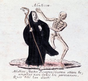 The dance of death, the abbess and a skeleton by Unknown artist