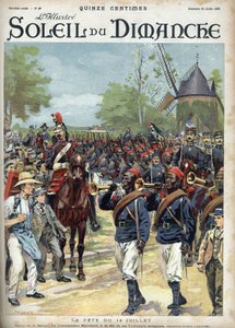The fete of July 14: Commander Marchand has the head of Senegalese riders. Engraving in Le sun-du-dimanche, July 23 by Unknown artist