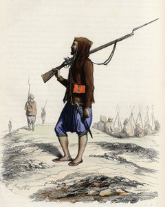The infantry of Emir Abd-el-Kader resisting the French army during the Algiers expedition of 1830. In “L