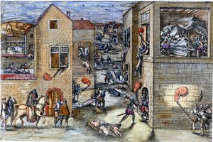 The massacre of Saint Barthelemy (1572). Engraving of the 17th century. by Unknown artist
