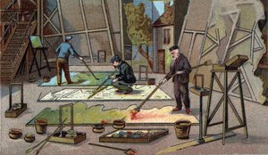 The painter decorator of theatres. Chromolithography of the late 19th century