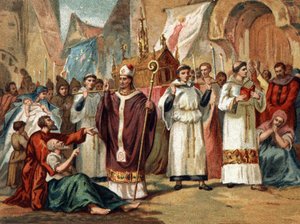 The relics of Saint Genevieve (422-502), patron saint of Paris, are transported across the streets of Paris