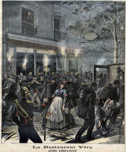 The restaurant Very (24 Boulevard Magenta in Paris) after the explosion caused by the attack of the anarchist Francois Koenigstein dit Ravachol (1859 - 1892) on 30 March 1892. In “Le Petit Journal”