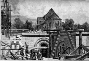 The Underground Constructions of the Sacre Coeur Church in Montmartre (engraving)