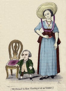The watchmaker Wylbrand Lolkes with his wife. 19th century engraving