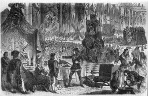 The Wish of the Pheasant. Philip III Le Bon, Duke of Burgundy (1396-1467) Joined the Emperor of Constantinople on 17 February 1454 for a Banquet at the Hotel of the Salle de Lille. Engraving of the 19th Century.