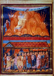 Moses receiving the tables of the Law, Moses explains the Law to the Hebrew people