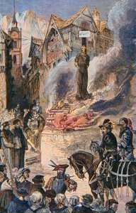 Torture of Michel Servet in Geneva, Spanish doctor and theologian - Engraving by Unknown artist