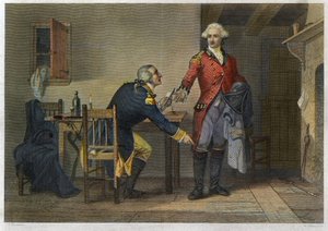 Treachery of Arnold - War of Independence or American Revolution (1775-1783) - Benedict Arnold (1741-1801) succeeded in convincing Major John Andre (1750-1780) to conceal the plans of West Point in his boot at their meeting on 21 September 1780.