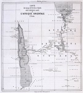 Travel map of Richard Francis Burton, British explorer and Speke to the Great Lakes of East Africa 1857-59 - in Tour du Monde by Unknown artist