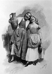Two Young Women of the People, Inhabiting Palermo, Sicily. Engraving of the 19th Century