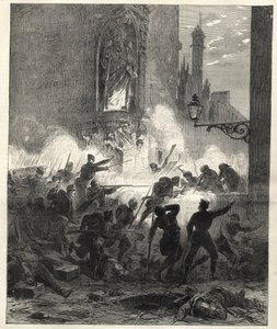 Uprising by the Republicans in Catalonia: fighting in Barcelona in the night of 25 to 26 September 1869 - Sexenio Democratico - Spain under the rule of General Francisco Serrano 1869/1870 by Unknown artist