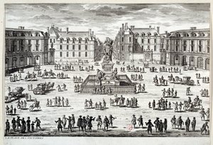 View of Place des Victoires in Paris with the statue of Louis XIV