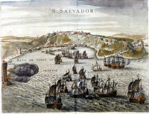 View of Salvador, Formerly Known as Bahia, Capital of Brazil in 1549, When It Was Founded - Engraving of the 16th Century