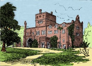 View of Tavistock Abbey, residence of Francis Drake (1540-1596), privateer and British explorer. Illustration of the 19th century