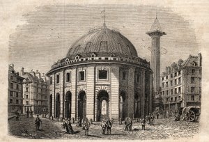 View of Halle au Ble in Paris and the Medici column, engraving early 19th century by Unknown artist