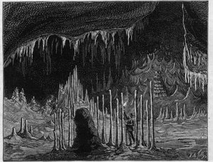 View of the Hall of the Church in the cave of Dargilan (engraving) by Unknown artist