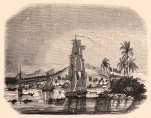 View of the bay Papeete and block Queen, Tahiti, French Polynesia and in the foreground sailboats and boats by Unknown