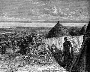 Village on the shores of Lake Albert Nyanza, Africa