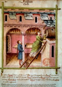 Vinegar: a young woman fills a jug
