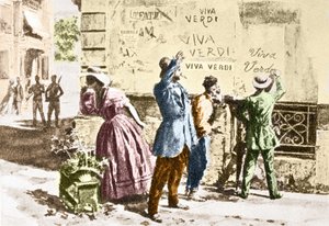 Viva Verdi: Enthusiastic inscriptions for Giuseppe Verdi in Naples under the Austrian occupation in 1859, following the ban on his opera 