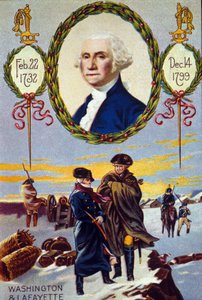 War of Independence of the United States: the Marquis de Lafayette (1757-1834) Met George Washington (1732-1799) at Valley Forge to Help him in 1777. Chromolithograph of the 19th Century