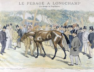 Weighing at Longchamp and a Group of Horse Owners