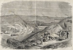 Work on the Suez canal 1864 - Construction site and drilling work on the Suez Canal in 1864