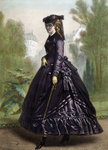 Young woman in strict and dark clothes (widow)