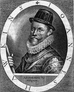 Portrait of Sir John Hawkins, English Admiral. Engraving from 1620