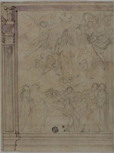 Assumption of the Virgin (recto); Sketches of Architectural Details (verso) by Unknown Florentine