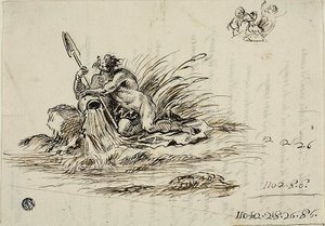 Recto: A River God; verso: a sonnet by Santi Rinaldi by Unknown Florentine