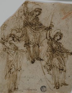 Sketches of a Standing Saint Holding a Sword (front); Sketches of Figures and Heads (back) by Unknown Lombard