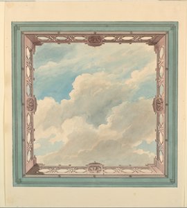 Ceiling Design with Fretwork Balcony and Open Sky, possibly for Conservatory/Music Room, or Dining Room, ca. 1820