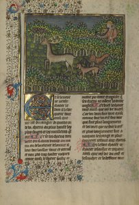A Hunter and Dogs Pursuing a Fallow Deer