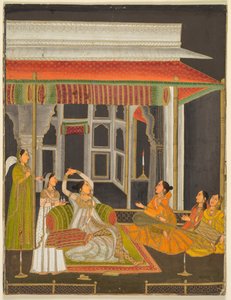 A Princess on a Terrace with Attendants at Night (recto) by Unknown artist